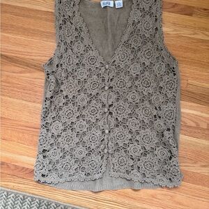 Crochet Lace Sleeveless Top - Brown